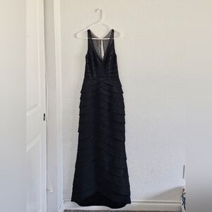 Xscape Black V-Neck Tiered Prom Gown